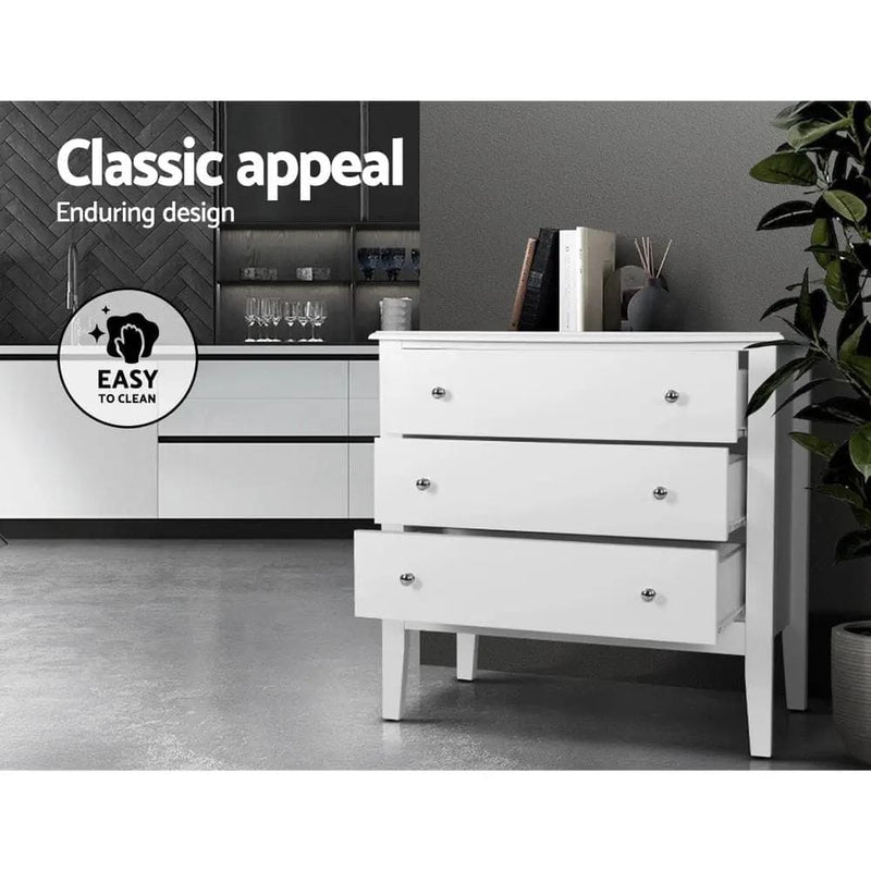 SportZone.co.nz Furniture > Bedroom > Dressers Artiss 3 Chest of Drawers - BRITTANY White Artiss 3 Chest of Drawers - BRITTANY White