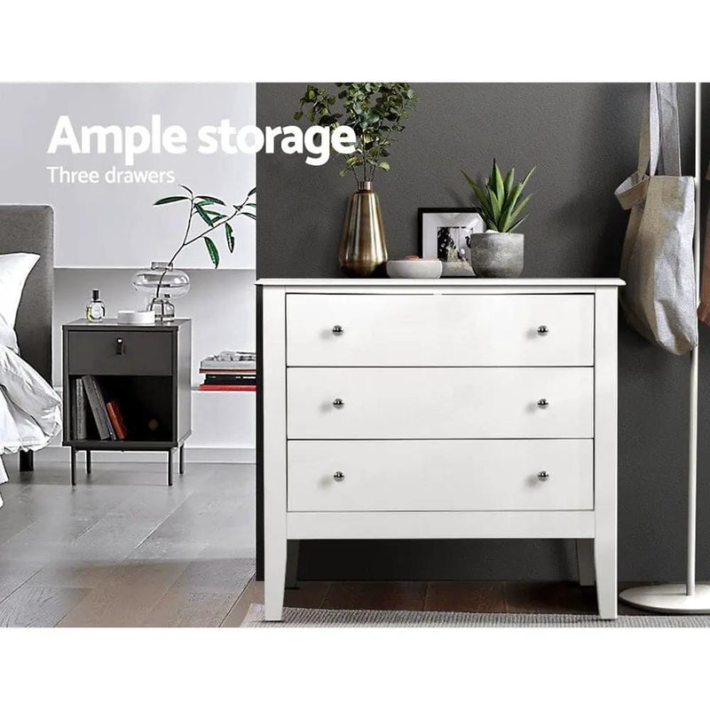SportZone.co.nz Furniture > Bedroom > Dressers Artiss 3 Chest of Drawers - BRITTANY White Artiss 3 Chest of Drawers - BRITTANY White