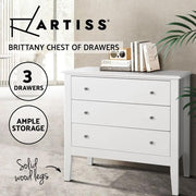 SportZone.co.nz Furniture > Bedroom > Dressers Artiss 3 Chest of Drawers - BRITTANY White Artiss 3 Chest of Drawers - BRITTANY White