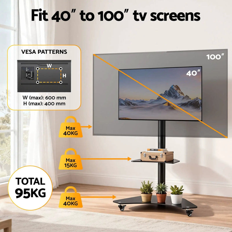 SportZone.co.nz Furniture > Living Room > TV Units Artiss 40-100" TV Stand Mount Bracket Universal Adjustable Height with Wheels Artiss 40-100" TV Stand Mount Bracket Universal Adjustable Height with Wheels