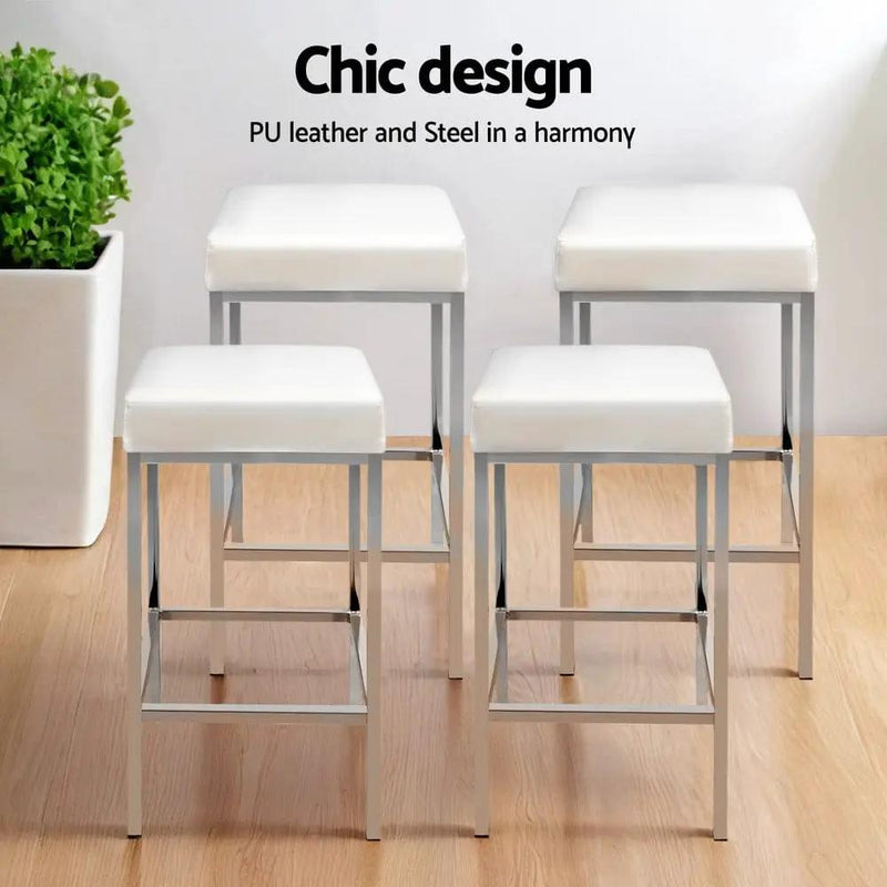 SportZone.co.nz Furniture > Bar Stools & Chairs > Table & Bar Stools Artiss 4x Bar Stools Leather Padded Metal White Artiss 4x Bar Stools Leather Padded Metal White