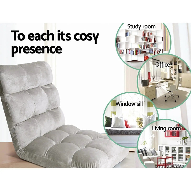 SportZone.co.nz Furniture > Bar Stools & Chairs > Arm Chairs & Recliners Artiss 4X Lounge Sofa Bed Chair Flannel Grey With Adjustable Positions Artiss 4X Lounge Sofa Chair Grey Adjustable Positions