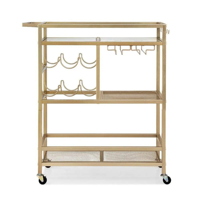SportZone.co.nz Furniture > Dining > Kitchen & Dining Trolleys Artiss Bar Cart Drinks Trolley Serving Wine Rack Glass Holder 3 Hooks 72cm Gold Artiss Bar Cart Drinks Trolley Serving Wine Rack Glass Holder 3 Hooks 72cm Gold