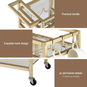 SportZone.co.nz Furniture > Dining > Kitchen & Dining Trolleys Artiss Bar Cart Drinks Trolley Serving Wine Rack Glass Holder 3 Hooks 72cm Gold Artiss Bar Cart Drinks Trolley Serving Wine Rack Glass Holder 3 Hooks 72cm Gold