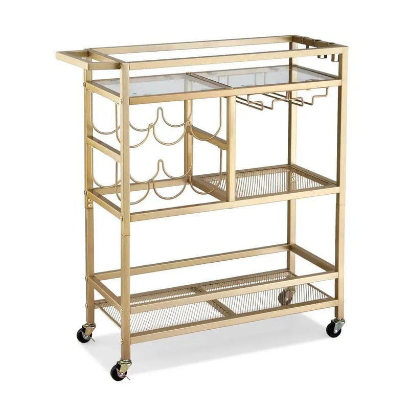 SportZone.co.nz Furniture > Dining > Kitchen & Dining Trolleys Artiss Bar Cart Drinks Trolley Serving Wine Rack Glass Holder 3 Hooks 72cm Gold Artiss Bar Cart Drinks Trolley Serving Wine Rack Glass Holder 3 Hooks 72cm Gold