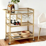 SportZone.co.nz Furniture > Dining > Kitchen & Dining Trolleys Artiss Bar Cart Drinks Trolley Serving Wine Rack Glass Holder 3 Hooks 72cm Gold Artiss Bar Cart Drinks Trolley Serving Wine Rack Glass Holder 3 Hooks 72cm Gold