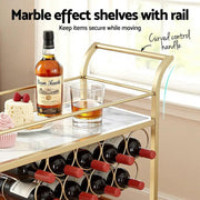 SportZone.co.nz Furniture > Dining > Kitchen & Dining Trolleys Artiss Bar Cart Drinks Trolley Serving Wine Rack Glass Holder Marble 85cm Gold Artiss Bar Cart Drinks Trolley Serving Wine Rack Glass Holder Marble 85cm Gold