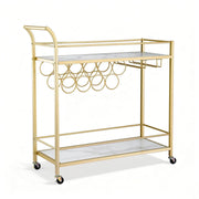 SportZone.co.nz Furniture > Dining > Kitchen & Dining Trolleys Artiss Bar Cart Drinks Trolley Serving Wine Rack Glass Holder Marble 85cm Gold Artiss Bar Cart Drinks Trolley Serving Wine Rack Glass Holder Marble 85cm Gold