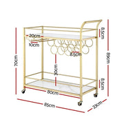 SportZone.co.nz Furniture > Dining > Kitchen & Dining Trolleys Artiss Bar Cart Drinks Trolley Serving Wine Rack Glass Holder Marble 85cm Gold Artiss Bar Cart Drinks Trolley Serving Wine Rack Glass Holder Marble 85cm Gold