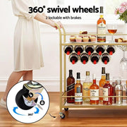 SportZone.co.nz Furniture > Dining > Kitchen & Dining Trolleys Artiss Bar Cart Drinks Trolley Serving Wine Rack Glass Holder Marble 85cm Gold Artiss Bar Cart Drinks Trolley Serving Wine Rack Glass Holder Marble 85cm Gold