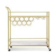 SportZone.co.nz Furniture > Dining > Kitchen & Dining Trolleys Artiss Bar Cart Drinks Trolley Serving Wine Rack Glass Holder Marble 85cm Gold Artiss Bar Cart Drinks Trolley Serving Wine Rack Glass Holder Marble 85cm Gold
