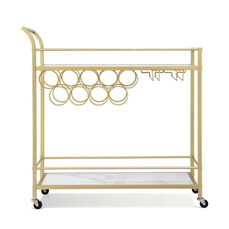 SportZone.co.nz Furniture > Dining > Kitchen & Dining Trolleys Artiss Bar Cart Drinks Trolley Serving Wine Rack Glass Holder Marble 85cm Gold Artiss Bar Cart Drinks Trolley Serving Wine Rack Glass Holder Marble 85cm Gold