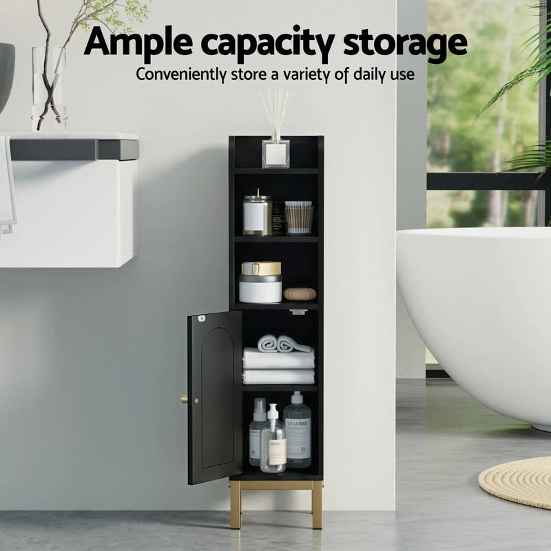 SportZone.co.nz Furniture > Bathroom > Bathroom Cabinets, Cupboards & Storage Artiss Bathroom Storage Cabinet Floor Organizer Toilet Corner Adjustable Black Artiss Bathroom Storage Cabinet Floor Organizer Toilet Corner Adjustable Black