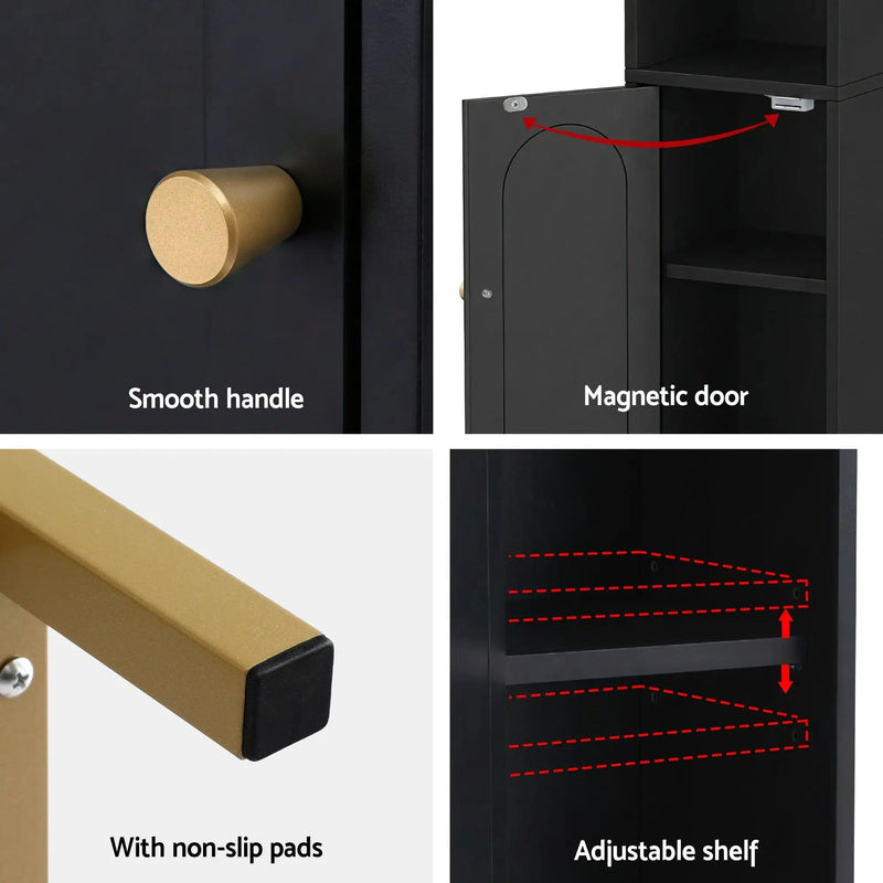 SportZone.co.nz Furniture > Bathroom > Bathroom Cabinets, Cupboards & Storage Artiss Bathroom Storage Cabinet Floor Organizer Toilet Corner Adjustable Black Artiss Bathroom Storage Cabinet Floor Organizer Toilet Corner Adjustable Black