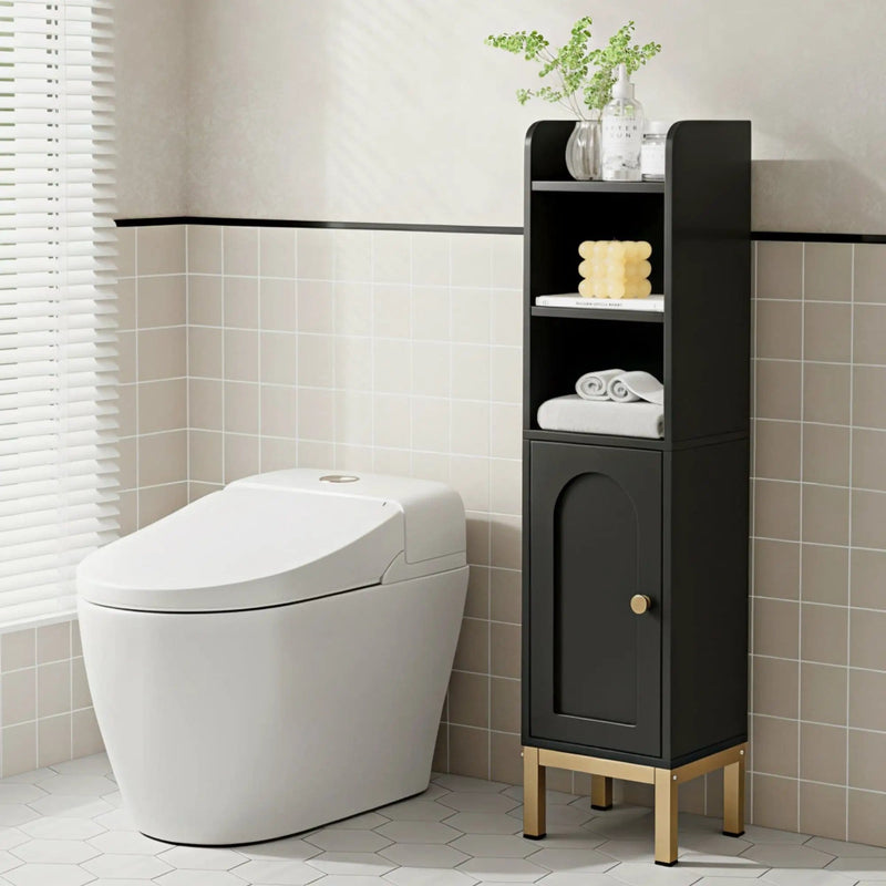 SportZone.co.nz Furniture > Bathroom > Bathroom Cabinets, Cupboards & Storage Artiss Bathroom Storage Cabinet Floor Organizer Toilet Corner Adjustable Black Artiss Bathroom Storage Cabinet Floor Organizer Toilet Corner Adjustable Black