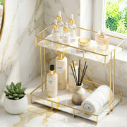 SportZone.co.nz Furniture > Bathroom > Bathroom Cabinets, Cupboards & Storage Artiss Bathroom Storage Rack 2 Tier Corner Organiser Gold Marble Look Artiss Bathroom Storage Rack 2 Tier Corner Organiser Gold Marble Look