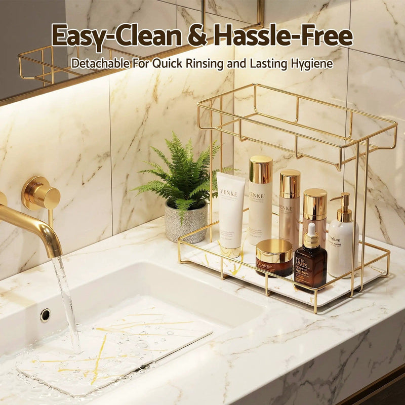 SportZone.co.nz Furniture > Bathroom > Bathroom Cabinets, Cupboards & Storage Artiss Bathroom Storage Rack 2 Tier Corner Organiser Gold Marble Look Artiss Bathroom Storage Rack 2 Tier Corner Organiser Gold Marble Look