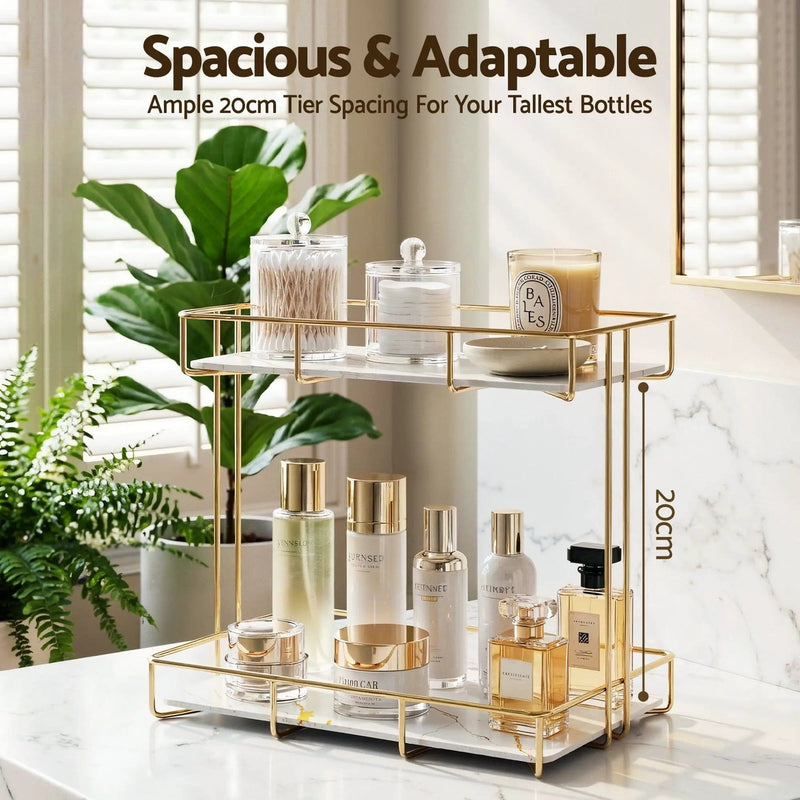 SportZone.co.nz Furniture > Bathroom > Bathroom Cabinets, Cupboards & Storage Artiss Bathroom Storage Rack 2 Tier Corner Organiser Gold Marble Look Artiss Bathroom Storage Rack 2 Tier Corner Organiser Gold Marble Look