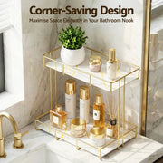 SportZone.co.nz Furniture > Bathroom > Bathroom Cabinets, Cupboards & Storage Artiss Bathroom Storage Rack 2 Tier Corner Organiser Gold Marble Look Artiss Bathroom Storage Rack 2 Tier Corner Organiser Gold Marble Look