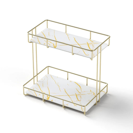 SportZone.co.nz Furniture > Bathroom > Bathroom Cabinets, Cupboards & Storage Artiss Bathroom Storage Rack 2 Tier Corner Organiser Gold Marble Look Artiss Bathroom Storage Rack 2 Tier Corner Organiser Gold Marble Look