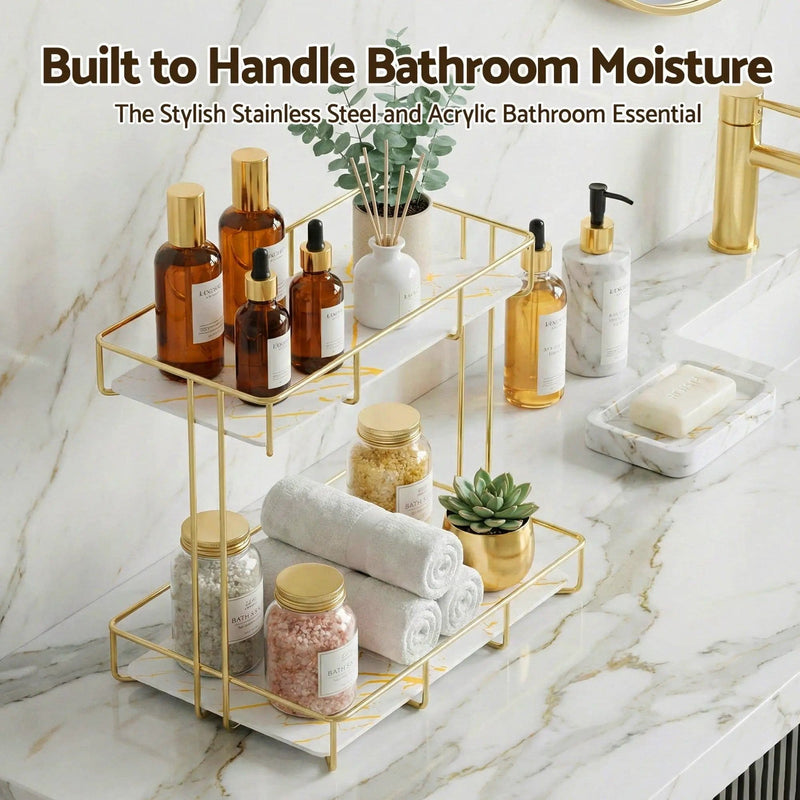 SportZone.co.nz Furniture > Bathroom > Bathroom Cabinets, Cupboards & Storage Artiss Bathroom Storage Rack 2 Tier Corner Organiser Gold Marble Look Artiss Bathroom Storage Rack 2 Tier Corner Organiser Gold Marble Look