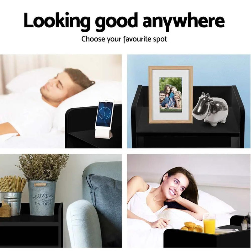 SportZone.co.nz Furniture > Bedroom > Bedside Tables Artiss Bedside Table 1 Drawer with Shelf - FARA Black Artiss Bedside Table 1 Drawer with Shelf - FARA Black