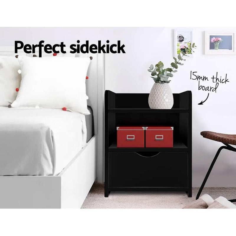 SportZone.co.nz Furniture > Bedroom > Bedside Tables Artiss Bedside Table 1 Drawer with Shelf - FARA Black Artiss Bedside Table 1 Drawer with Shelf - FARA Black
