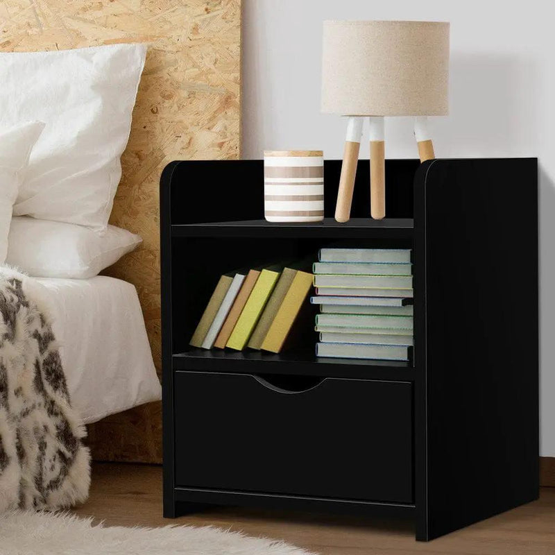 SportZone.co.nz Furniture > Bedroom > Bedside Tables Artiss Bedside Table 1 Drawer with Shelf - FARA Black Artiss Bedside Table 1 Drawer with Shelf - FARA Black