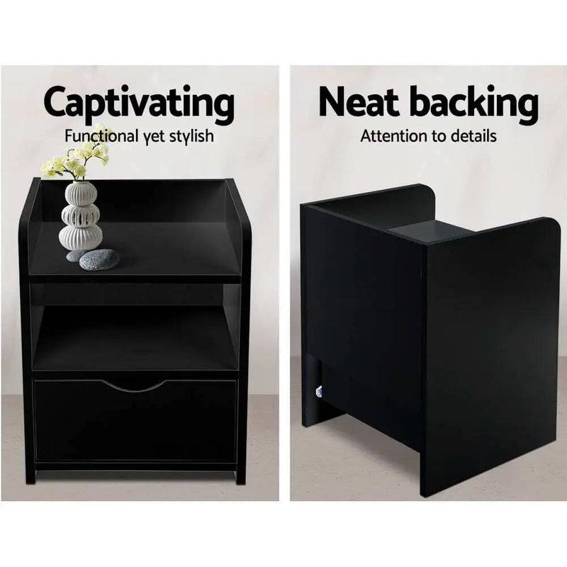 SportZone.co.nz Furniture > Bedroom > Bedside Tables Artiss Bedside Table 1 Drawer with Shelf - FARA Black Artiss Bedside Table 1 Drawer with Shelf - FARA Black