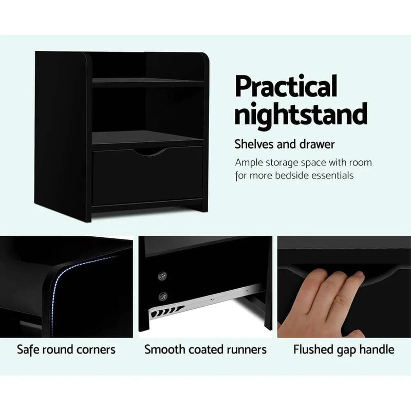 SportZone.co.nz Furniture > Bedroom > Bedside Tables Artiss Bedside Table 1 Drawer with Shelf - FARA Black Artiss Bedside Table 1 Drawer with Shelf - FARA Black