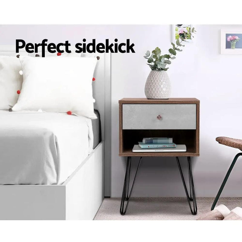 SportZone.co.nz Furniture > Bedroom > Bedside Tables Artiss Bedside Table 1 Drawers with Shelf - LARS Artiss Bedside Table 1 Drawers with Shelf - LARS