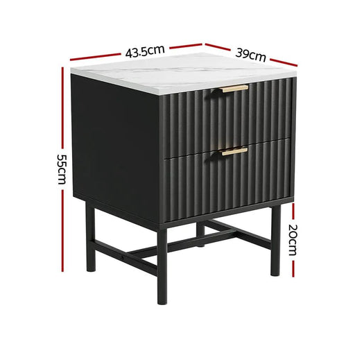 Artiss Bedside Table 2 Drawers - Black by SportZone.co.nz