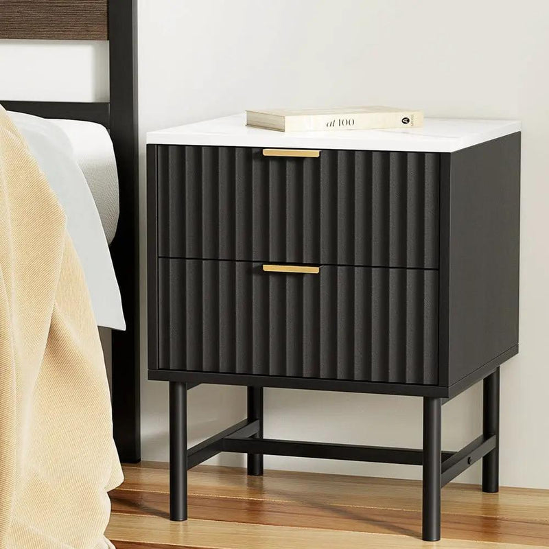 Artiss Bedside Table 2 Drawers - Black by SportZone.co.nz