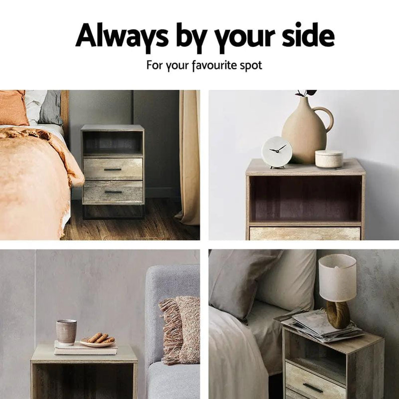 SportZone.co.nz Furniture > Bedroom > Bedside Tables Artiss Bedside Table 2 Drawers with Shelf - BADAN Artiss Bedside Table 2 Drawers with Shelf - BADAN