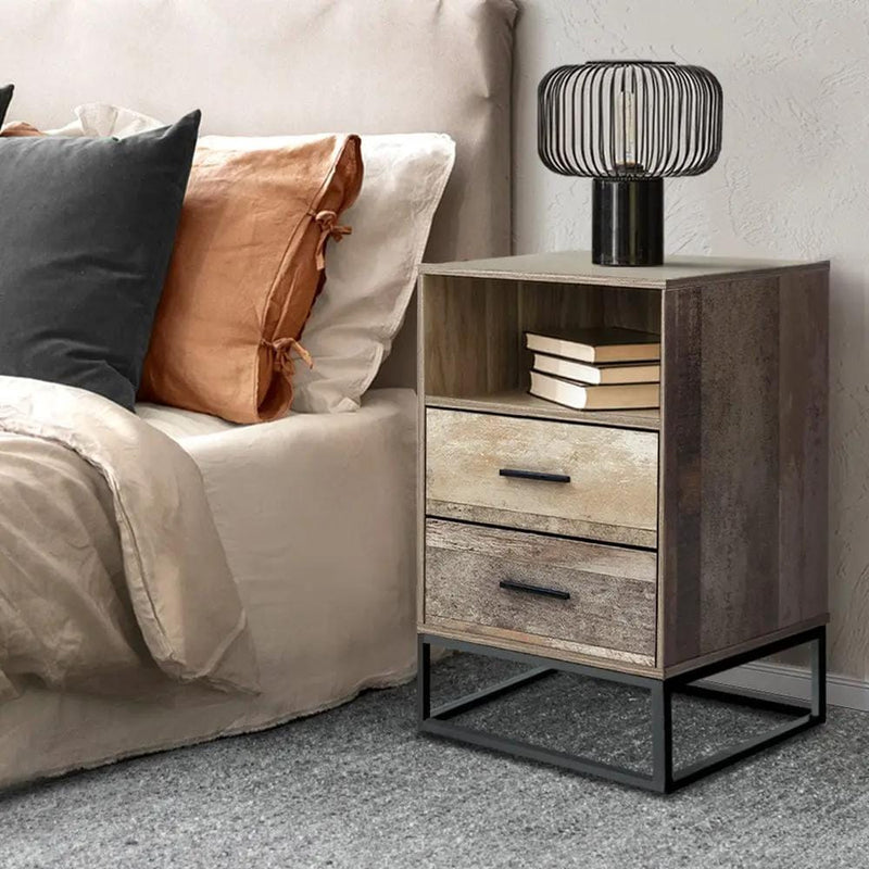 SportZone.co.nz Furniture > Bedroom > Bedside Tables Artiss Bedside Table 2 Drawers with Shelf - BADAN Artiss Bedside Table 2 Drawers with Shelf - BADAN