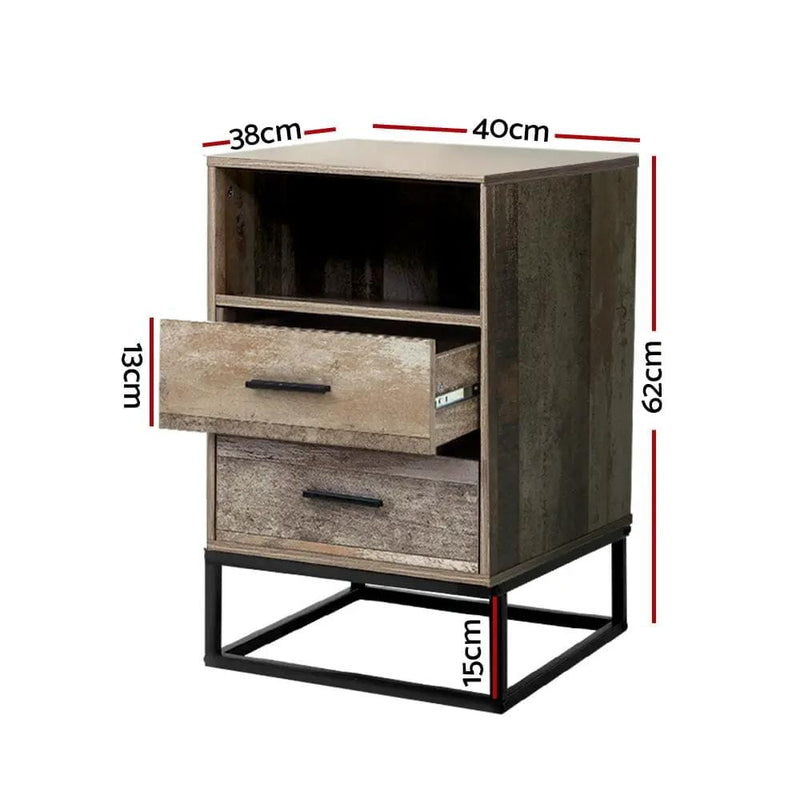 SportZone.co.nz Furniture > Bedroom > Bedside Tables Artiss Bedside Table 2 Drawers with Shelf - BADAN Artiss Bedside Table 2 Drawers with Shelf - BADAN