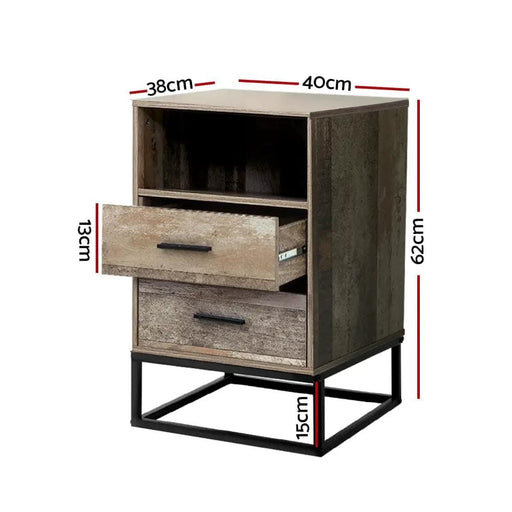 SportZone.co.nz Furniture > Bedroom > Bedside Tables Artiss Bedside Table 2 Drawers with Shelf - BADAN Artiss Bedside Table 2 Drawers with Shelf - BADAN