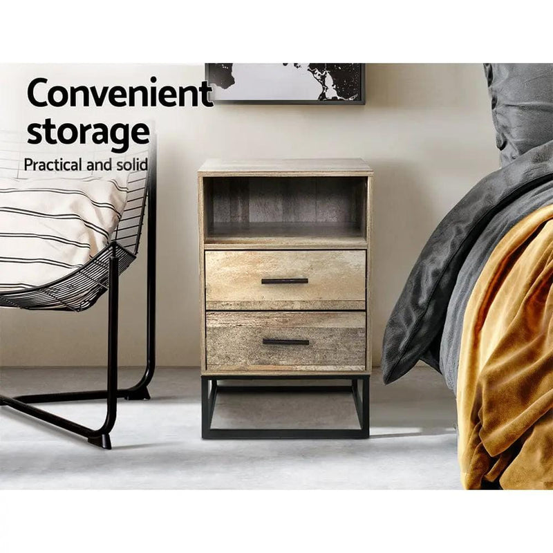 SportZone.co.nz Furniture > Bedroom > Bedside Tables Artiss Bedside Table 2 Drawers with Shelf - BADAN Artiss Bedside Table 2 Drawers with Shelf - BADAN