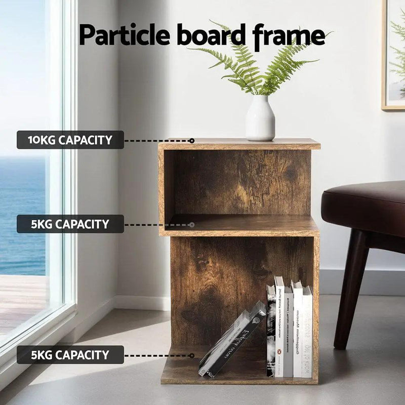 SportZone.co.nz Furniture > Living Room Artiss Bedside Table Shelves Side End Table Storage Nightstand Rust Oak UMENI Artiss Bedside Table Shelves Side End Table Storage Nightstand Rust Oak UMENI