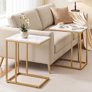 SportZone.co.nz Furniture > Living Room > Coffee Tables Artiss C Shaped End Table Set of 2 Coffee Table Side Table White & Gold Artiss C Shaped End Table Set of 2 Coffee Table Side Table White & Gold
