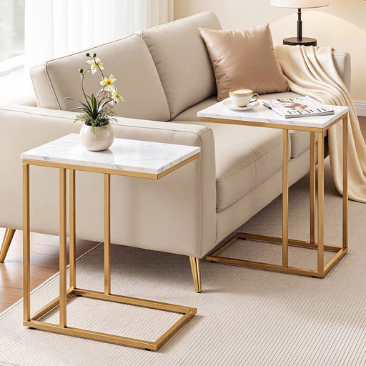 SportZone.co.nz Furniture > Living Room > Coffee Tables Artiss C Shaped End Table Set of 2 Coffee Table Side Table White & Gold Artiss C Shaped End Table Set of 2 Coffee Table Side Table White & Gold