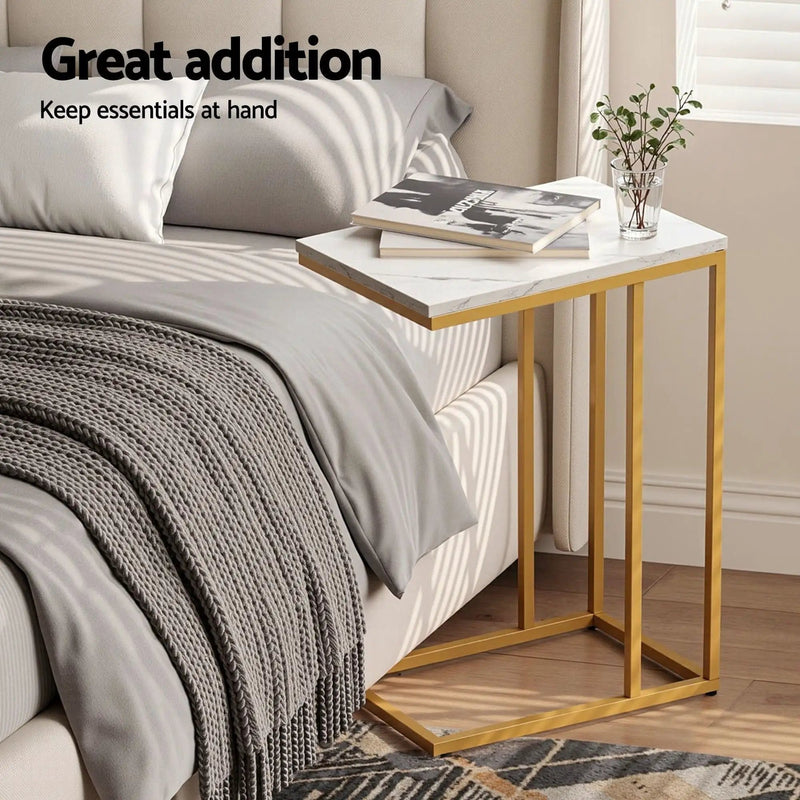 SportZone.co.nz Furniture > Living Room > Coffee Tables Artiss C Shaped End Table Set of 2 Coffee Table Side Table White & Gold Artiss C Shaped End Table Set of 2 Coffee Table Side Table White & Gold