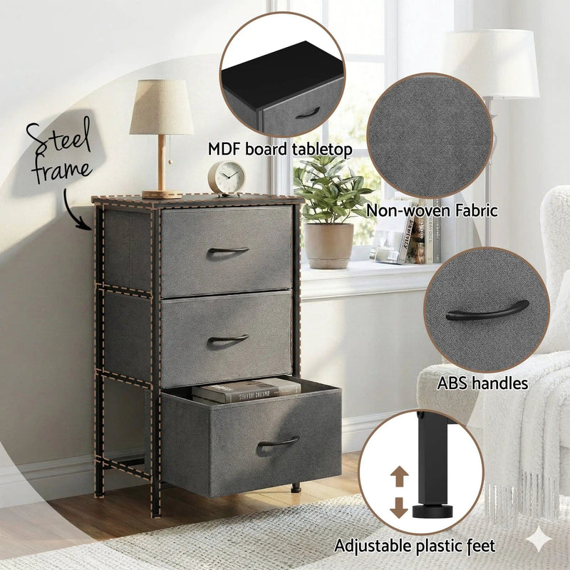 SportZone.co.nz Furniture > Bedroom > Dressers Artiss Chest of 3 Drawers Storage Dresser Tallboy Grey Artiss Chest of 3 Drawers Storage Dresser Tallboy Grey