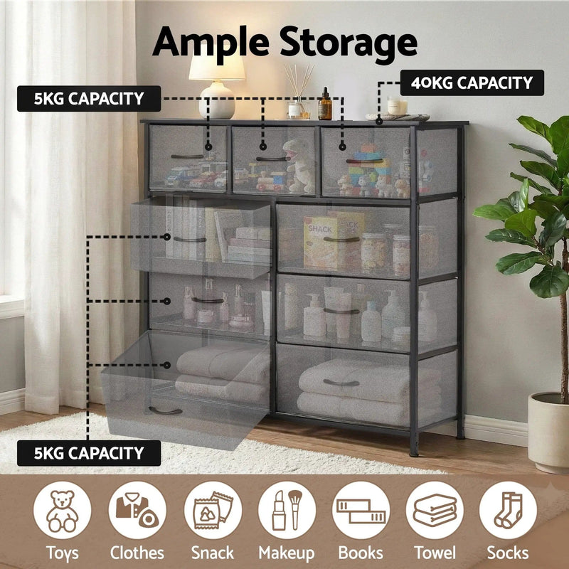 SportZone.co.nz Furniture > Bedroom > Dressers Artiss Chest of 9 Drawers Storage Dresser Tallboy Dark Grey Artiss Chest of 9 Drawers Storage Dresser Tallboy Dark Grey