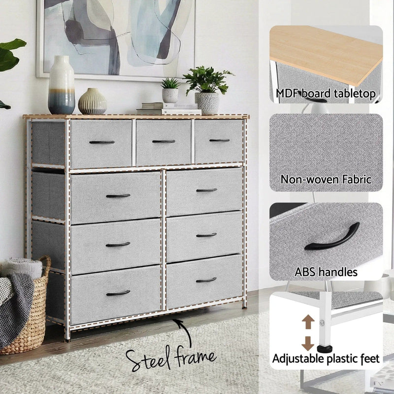 SportZone.co.nz Furniture > Bedroom > Dressers Artiss Chest of 9 Drawers Storage Dresser Tallboy Light Grey Artiss Chest of 9 Drawers Storage Dresser Tallboy Light Grey