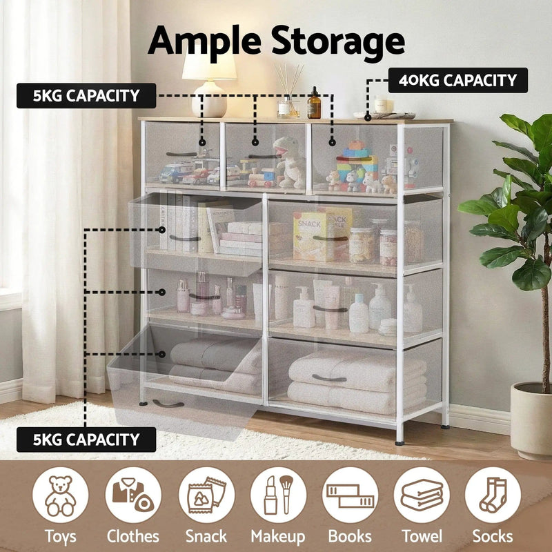 SportZone.co.nz Furniture > Bedroom > Dressers Artiss Chest of 9 Drawers Storage Dresser Tallboy Light Grey Artiss Chest of 9 Drawers Storage Dresser Tallboy Light Grey