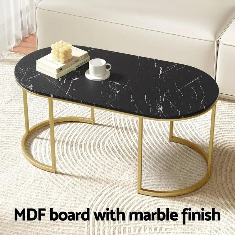 SportZone.co.nz Furniture > Living Room > Coffee Tables Artiss Coffee Table Marble Effect Black Artiss Coffee Table Marble Effect Black