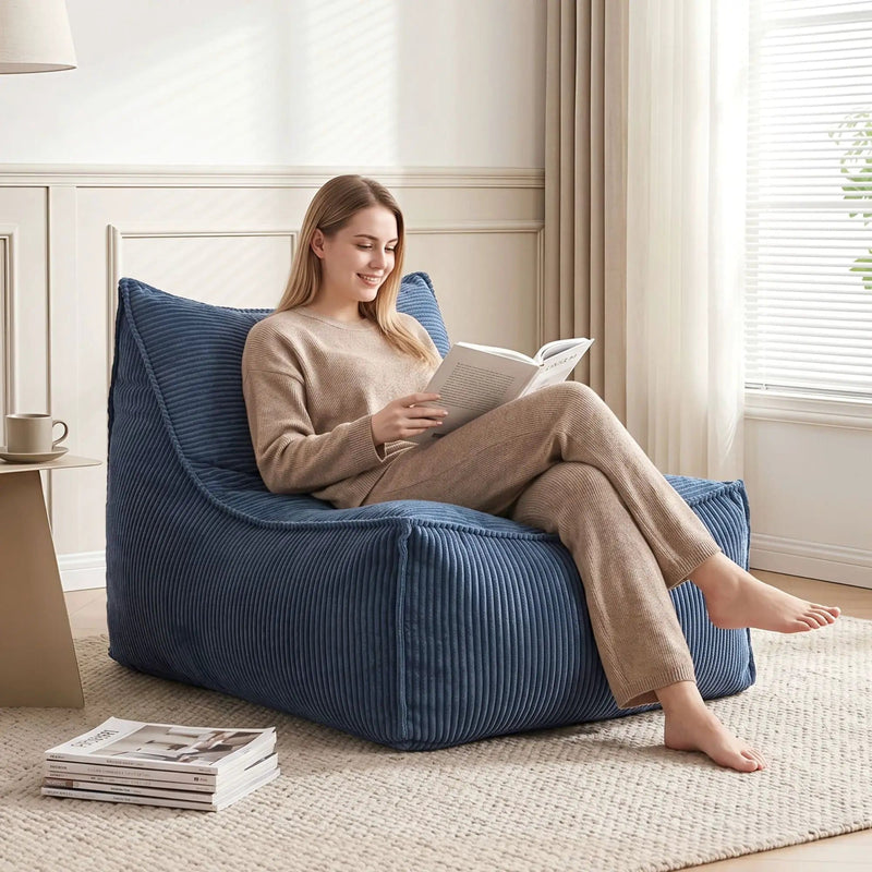 SportZone.co.nz Furniture > Sofas > Sofa Accessories Artiss Corduroy Bean Bag Chair Cover Blue | Soft Washable Lazy Sofa Cover Artiss Corduroy Bean Bag Chair Cover Blue | Soft Washable Lazy Sofa Cover
