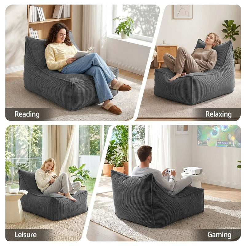 SportZone.co.nz Furniture > Sofas > Sofa Accessories Artiss Corduroy Bean Bag Chair Cover Grey | Soft Washable Lazy Sofa Cover Artiss Corduroy Bean Bag Chair Cover Grey | Soft Washable Lazy Sofa Cover
