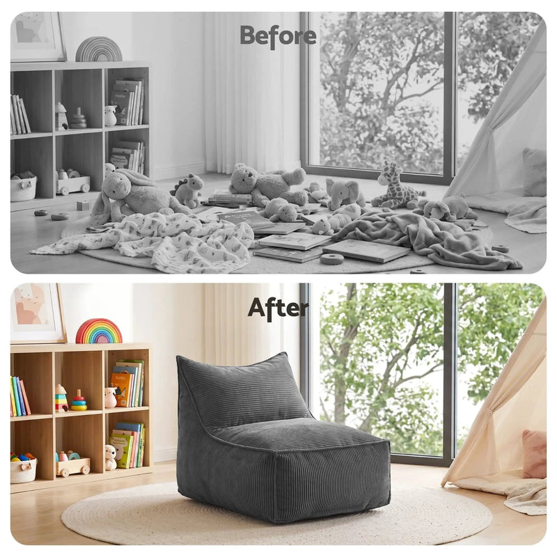 SportZone.co.nz Furniture > Sofas > Sofa Accessories Artiss Corduroy Bean Bag Chair Cover Grey | Soft Washable Lazy Sofa Cover Artiss Corduroy Bean Bag Chair Cover Grey | Soft Washable Lazy Sofa Cover